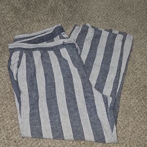 Old Navy Linen Chambray Blue and White Striped Wide Leg  Pants Size XXL